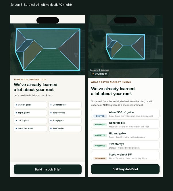 Screen 5 Knows — surgical v4 vs mobile V2