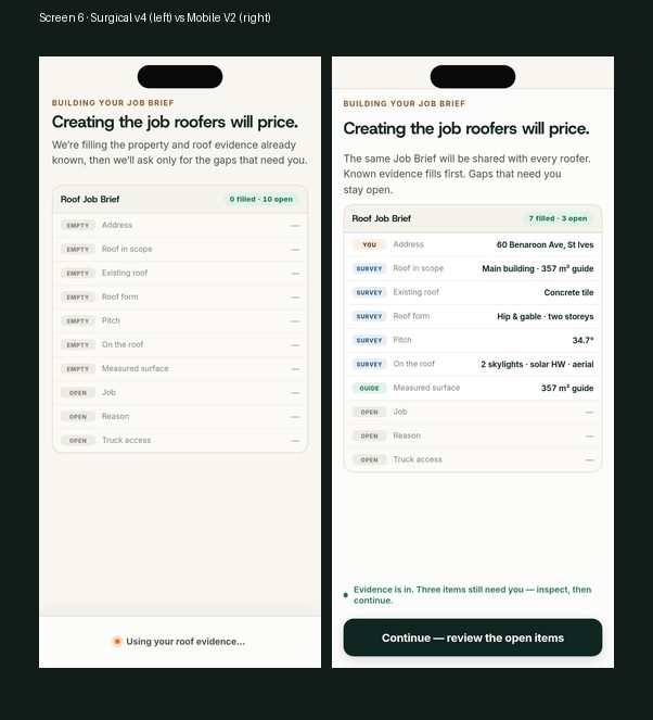 Screen 6 Job Brief — surgical v4 vs mobile V2