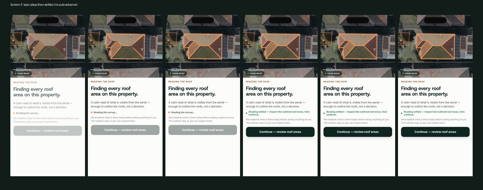 Screen 3 scan motion strip — play then settle, no auto-advance