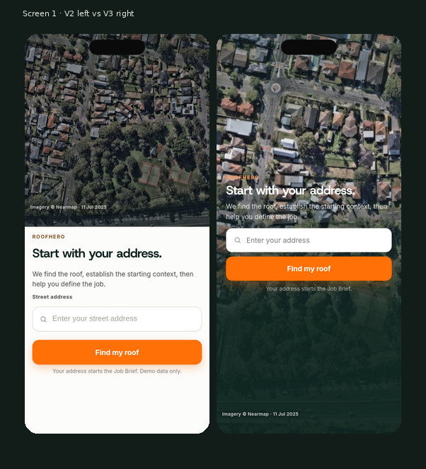 Screen 1 Start — mobile V2 vs mobile V3