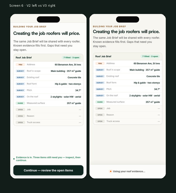 Screen 6 Job Brief — mobile V2 vs mobile V3